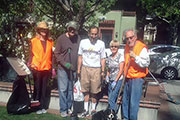 Clean up crew cleaning and pruning the Los Gatos Plaza volunteering for the Los Gatos Community Foundation